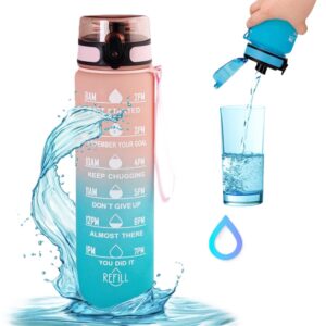 Bidon 1 Liter-Drinkfles met motivatie -Roze /Licht Blauw