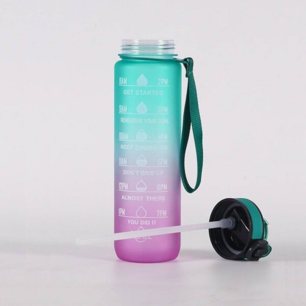 Waterfles Met Motiverende Tekst en rietje 1L Groen /roze - Afbeelding 3